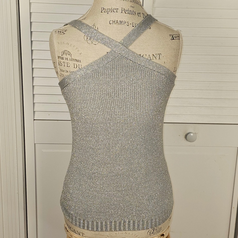 NWT Boston Proper Womens Silver Metallic Sweater Tank Top XS